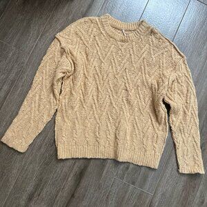 Free People Isla Cable Knit Sweater Camel Oversized Size S